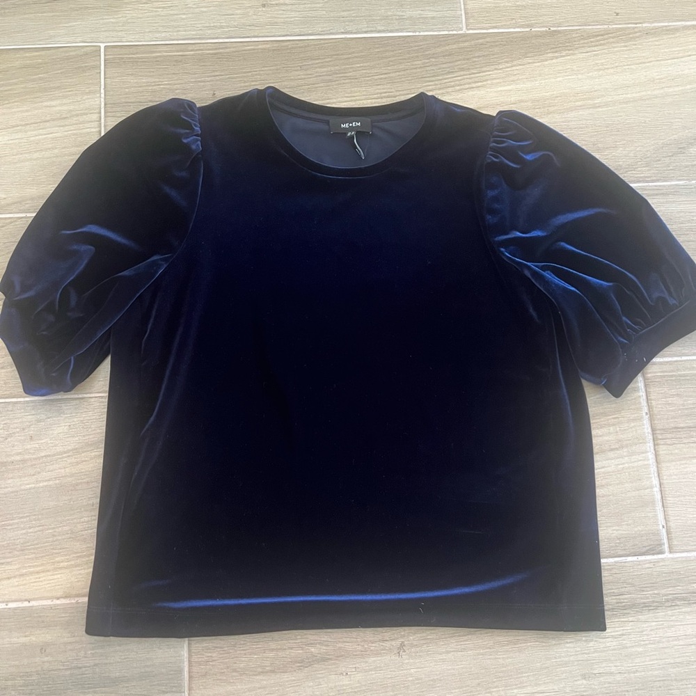 ME+EM Midnight Velvet Puff Sleeve Blouse
